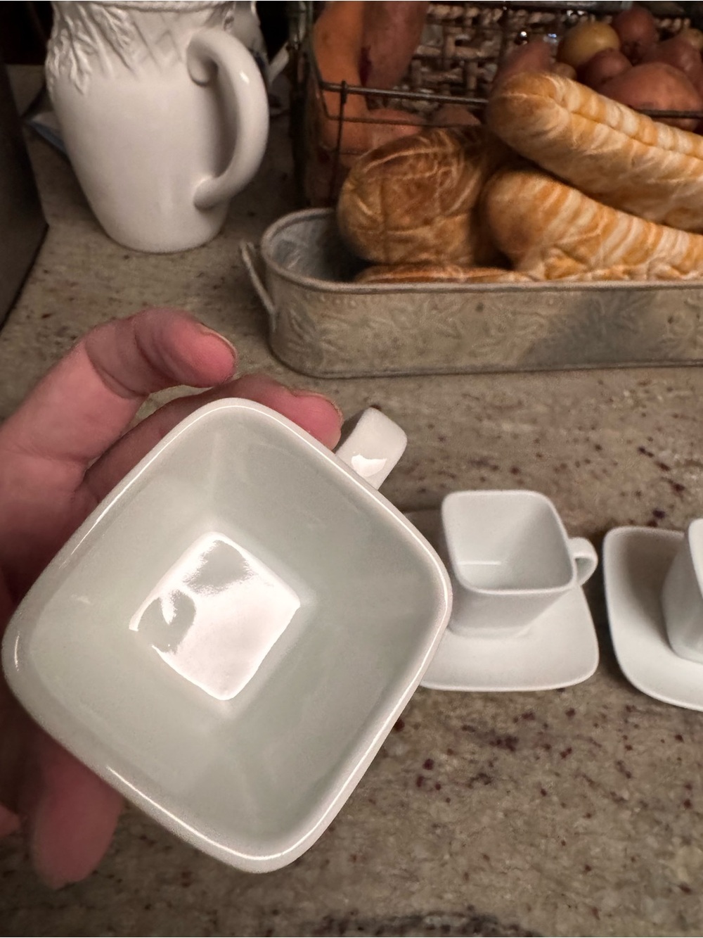 Crate&Barrel White Square Porcelain Espresso Cup & Saucer Trio - Picture 3 of 7